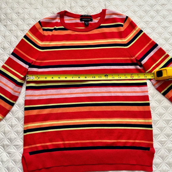 Lands' End 100% Supima Cotton Striped Crewneck 3/4 Sleeve Sweater Red Size MP - Picture 6 of 13